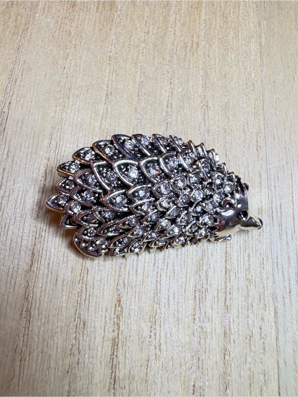 Rhinestone Hedgehog Brooch - Silver Tone
